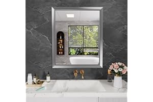 Amorho 30x36 Inch Bathroom Mirror Silver, Thick Metal Framed Wall Mirrors for Over Sink, Brushed Nickel Mirror Perfect for Bedroom, Living Room, Entryway, Rectangle (Horizontal/Vertical).