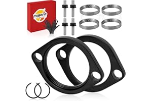 YOSOPP Harley Gasket & Chrome Flange Kit with Nuts、Clips & Washers - Compatible with Big Twin Sportster 883 1200 XL883 XL1200. Dyna FXD FXDWG, FLST FLT FXR, Softail Touring Bobber Chopper 200 (Black）