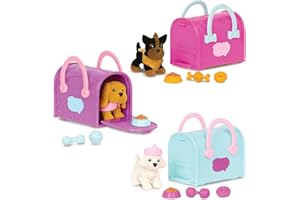 Pucci Pups – Collectible Puppy Set – Bichon Frisee, Yorkshire Terrier, Cocker Spaniel – Carrier Purse – Dog Accessories Included 3+ Years