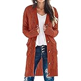 MEROKEETY Women's 2025 Long Sleeve Cardigan Sweater Fall Winter Cable Knit Open Front Button Long Outerwear