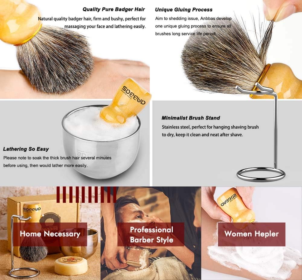 Anbbas Shaving Brush Set, Shaving Bowl and Soap with Stand Holder for