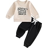 XRTBMN Aunties Bestie Baby Outfit Toddler Boy Long Sleeve Pullover Tops and Waffle Pants Set 2Pcs Infant Fall Winter Clothes
