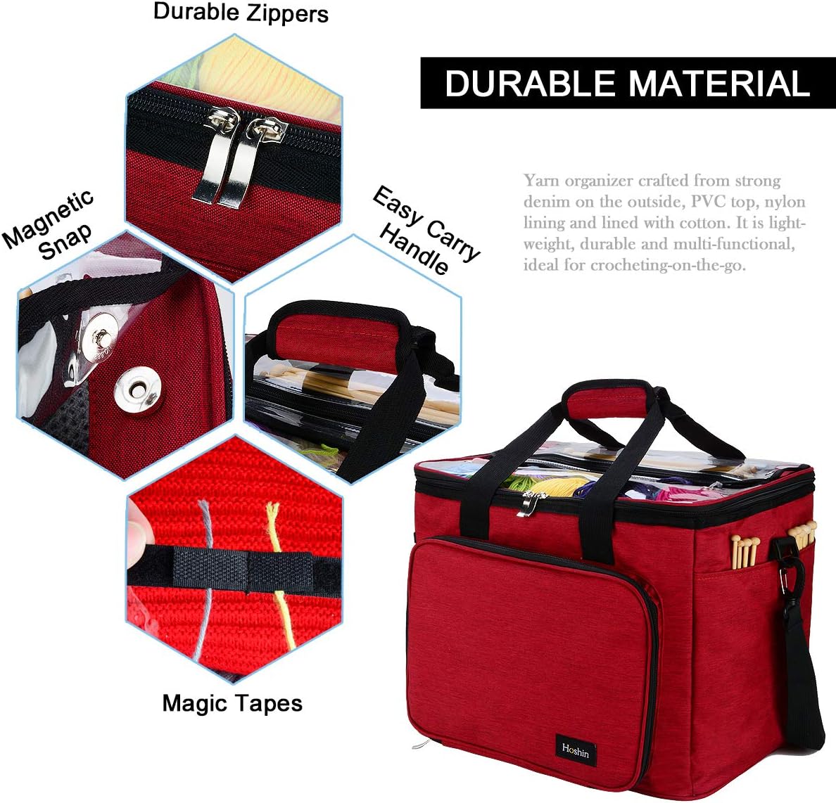 Hoshin Knitting Bag for Yarn Storage Portable Crochet Tote Bag Yarn Organizer for Crochet Patterns and Hooks Needles - Image 3