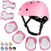WayEee Kids Bike Helmet Set Knee Pads Adjustable Protective Gear, 3-14 Age | 7pcs skateboard set with knee pads elbow pads wrist guards double size sport cycling bike roller skating scooter boys girls