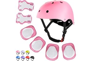 WayEee Kids Bike Helmet Set Skateboard Knee Pads, Helmet Pad Set Protective Gear Set Adjustable for Girls Kids 3-14 Helmet Elbow Pads Wrist Guards for Sport Cycling Bike Roller Skating Scooter