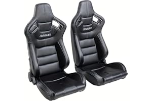 ciwucseat Universal Racing Seats for Cars, 1 Pair Race Car Seats with Dual Lock Sliders, Have JIABEIR Logo Come Black PVC Leather Gray Stitch, 165° Adjustment, 22.45"*20.87"*38.58"