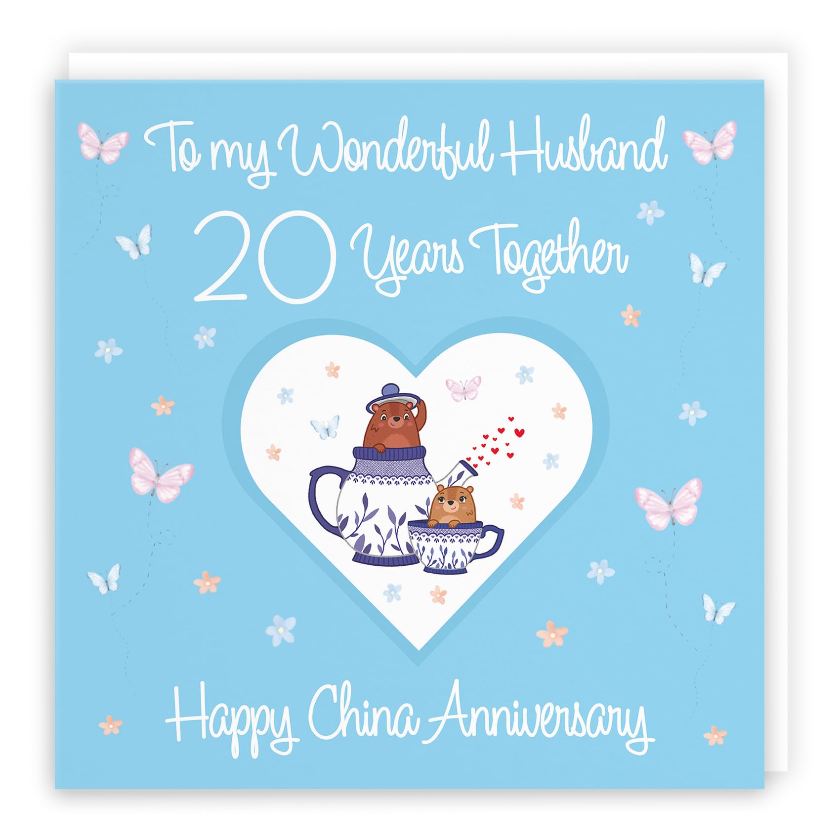 Hunts England - Large Husband 20th Anniversary Card - 20 Years - China Anniversary - Romantic Meadows - Fun Card - Twentieth Anniversary Card For Husband - 210 x 210 mm