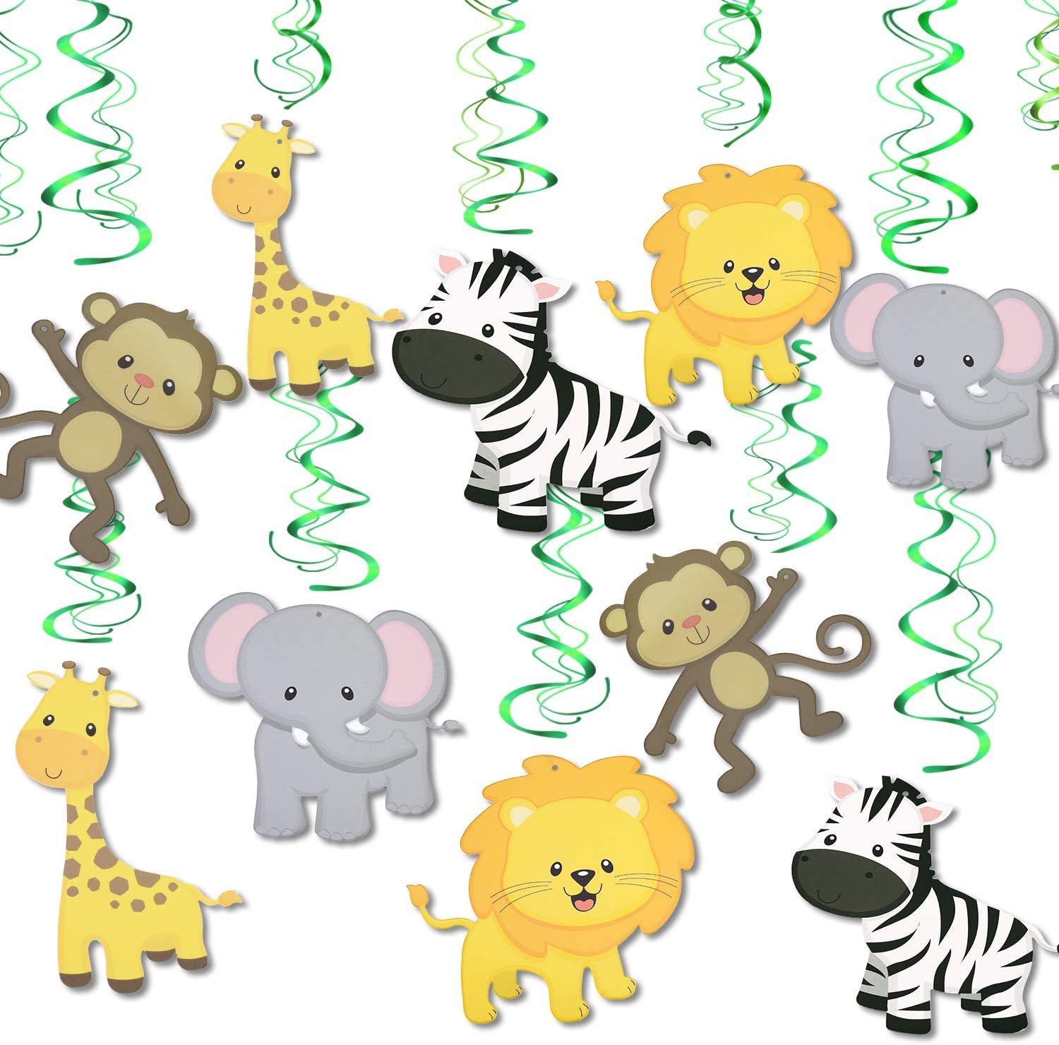 Konsait Jungle Animals Swirl Decorations - 30 Pack Hanging Swirl Animals Party Supplies Jungle Theme Birthday Party Decorations
