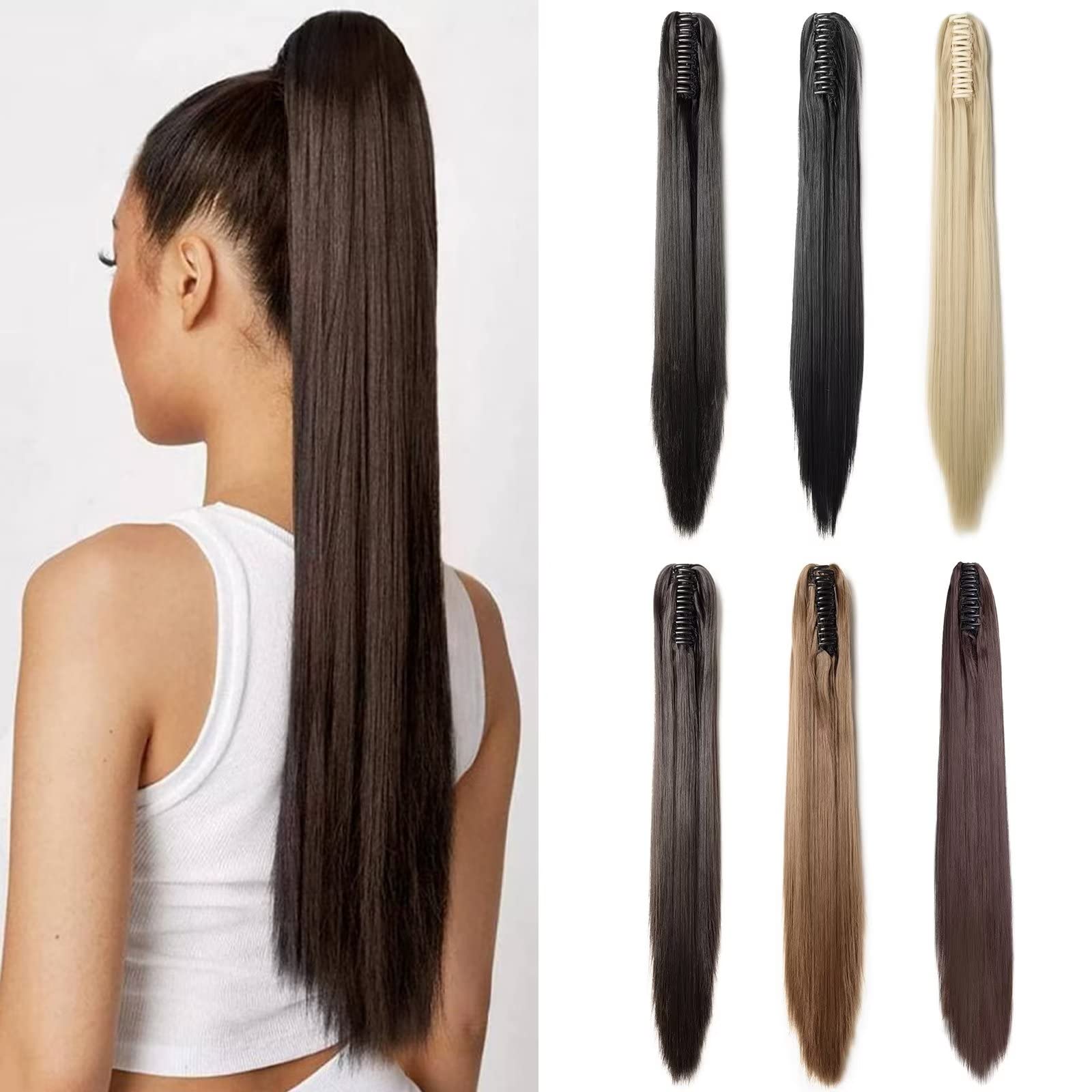 TESS Claw Clip in Ponytail Hair Extensions, 21 Inches Straight Ponytail Extension #M4 Light Brown Hair Extensions Clip in Brown for Women 140g