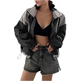 SweatyRocks Women's Windbreaker Patchwork Zipper Sport Jacket Outerwear | Lightweight 80s 90s Retro Coat