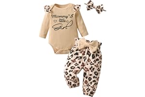 3Pcs Infant Baby Girl Clothes Long Sleeve Ribbed Ruffled Letter Romper Pants Headband Outfit Set