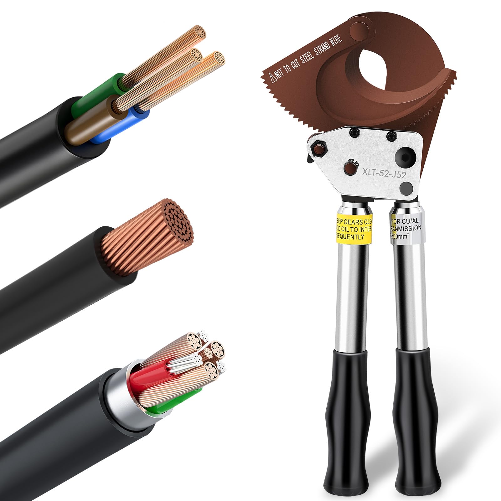 NEWTRY Heavy Duty Ratchet Cable Cutter for Cutting Copper Aluminum Armored Cables Up to 500mm2 Efficient Wire Cutting Tool (J52)