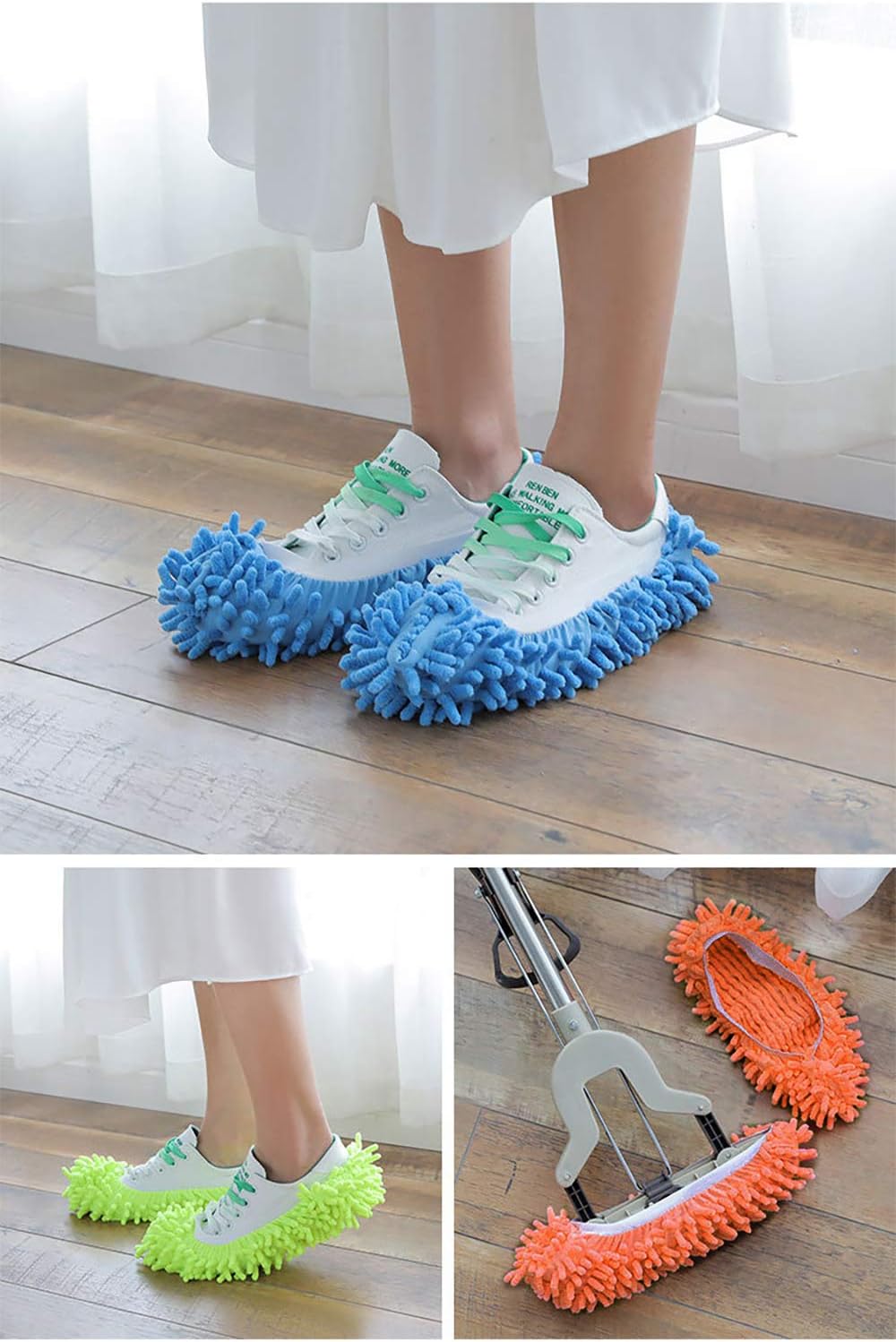 Mop Slippers,Microfibre Slippers,Floor Cleaning Slippers Easy to Clean Bathroom Office Kitchen Living Room Floor(3 works) - Image 5