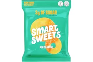 SMARTSWEETS Smart Sweets Peach Rings, 1.8oz (Pack of 12), Candy with Low Sugar (3g), Low Calorie (100), No Artificial Sweeteners, Vegan, Plant-Based, Gluten-Free, Healthy Snack for Kids & Adults
