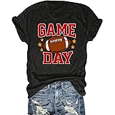 RECUTEWU Game Day Shirts for Women: Heart Football Graphic T-Shirt Gameday Outfits Casual Sport Mom Blouse Tops