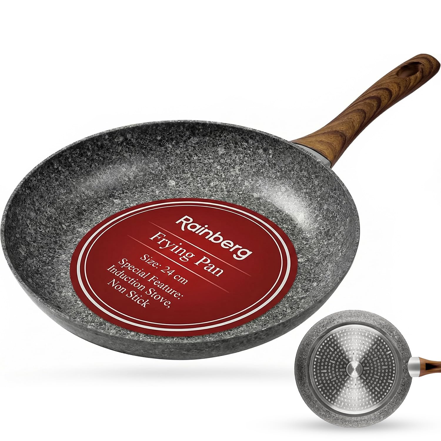 Rainberg 24cm Non Stick Frying Pan, Granite Frying Pan Nonstick Coating, Anti-Scratch, Durable Stove Compatible, Induction Frying Pan (24cm)