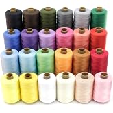 SHRJ 24Pcs Sewing Thread Spools Set 1000 Yards Per Spool Mixed Cotton Threads for DIY Sewing Machine, Embroidery Machine, Hand Sewing, 24 Colors