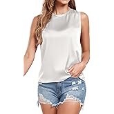 Wantschun Women's Summer Fall Silk Satin Tops Sleeveless Shirt Blouse Basic Casual Crew Neck Tank Top