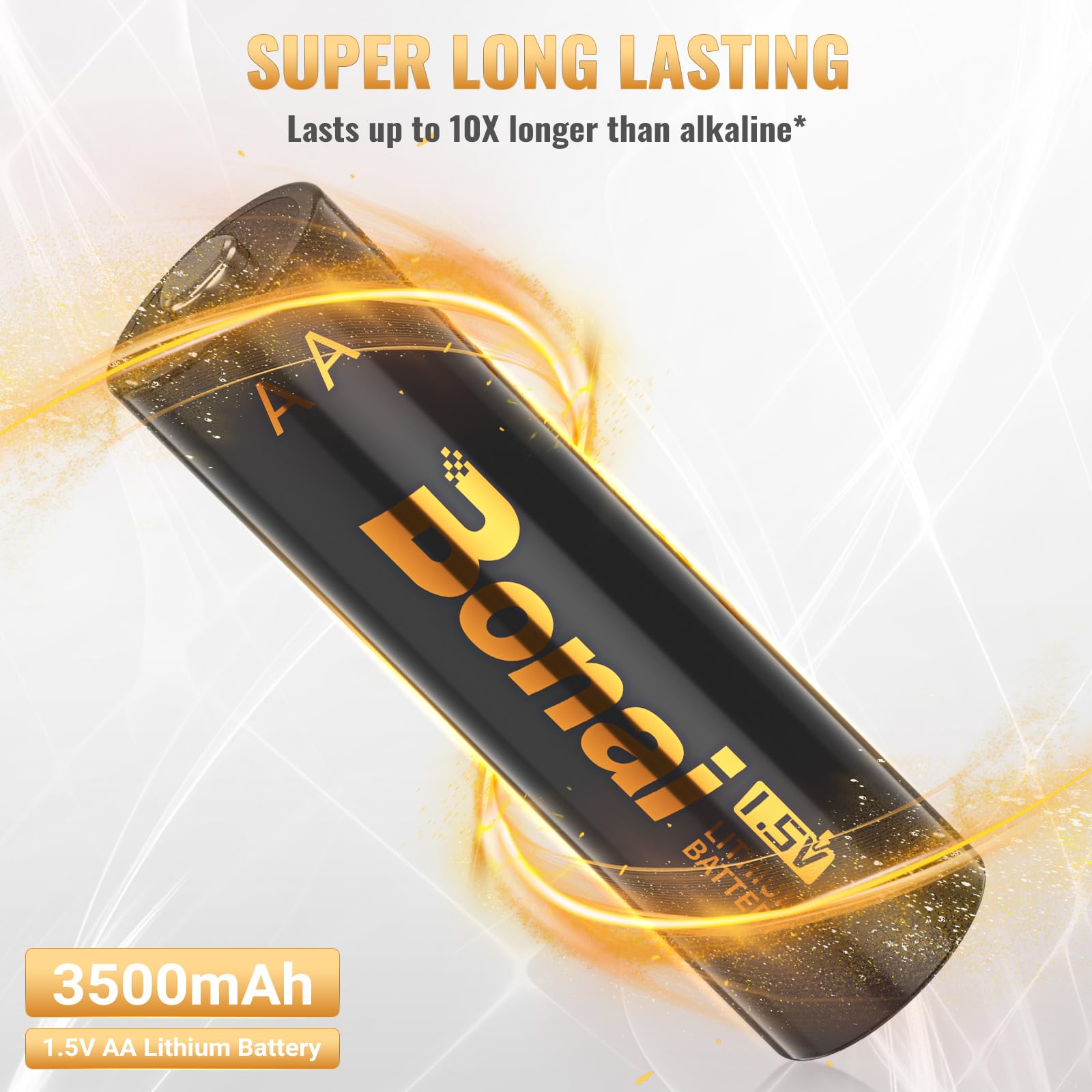 BONAI Lithium Batteries AA 12 Pack, 3500mAh 1.5V Longest Lasting Double A Battery Ultimate Power for High-Tech and Low-Tech Devices - [Non-Rechargeable]