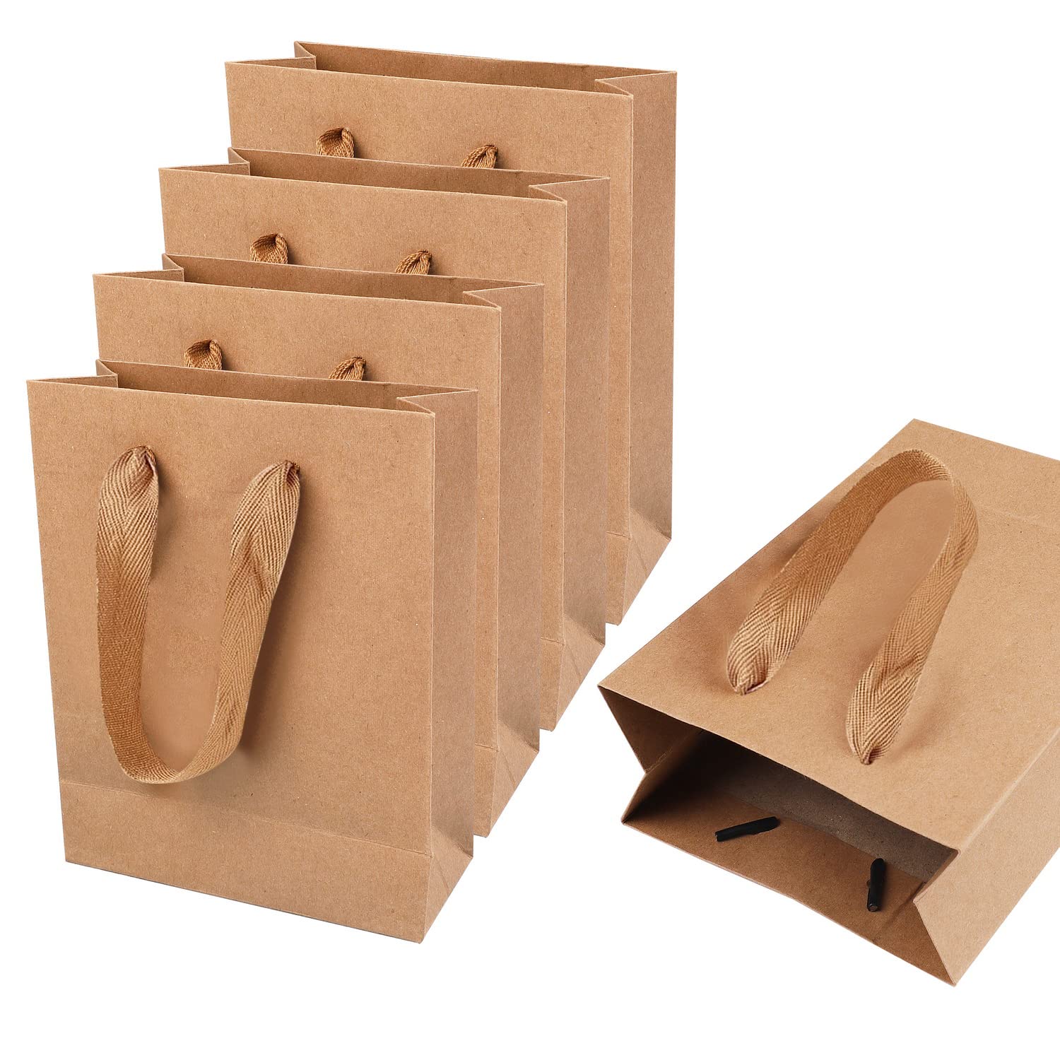 Paper Gift Bags with Handles, 15 Pcs Party Paper Bags 17x13x6.1cm Kraft Small Gift Bags multipack Retail Lunch Bags fillers for Kids Party Wedding Birthday Favor Celebrations Baby Shower, Brown