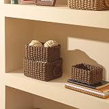 La Jolíe Muse Woven Storage Baskets Set of 3 Chocolate Recycled Paper Rope Bins view 3