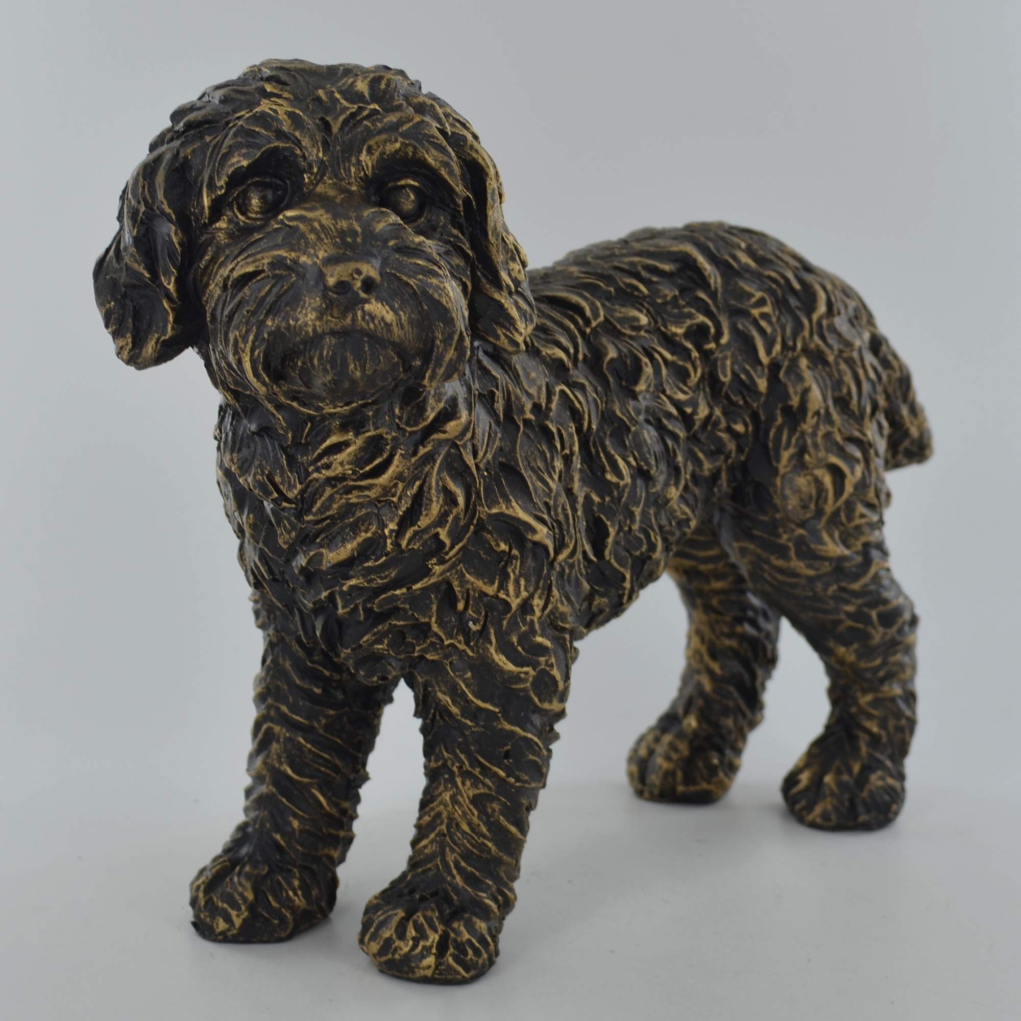 Prezents.com Large Cockapoo Dog Standing Cold Cast Bronze Resin Sculpture - Pet Gifts Stand Out Home Decor H17cm