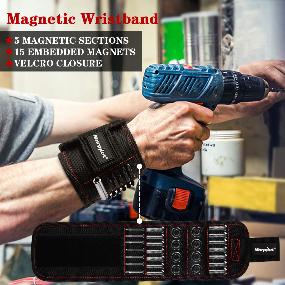 Morpilot Set di Telescopico Ispezione Regolabile di 360 Gradi, Pick-up Telescopico Magnetico e Polsino Magnetico con 15 Magneti Forti per Viti Regalo per Il Fai da Te Strumento Tuttofare