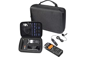 WGEAR Professional Portable Recorder Case with DIY Foam Inlay for DR-05, DR-40, DR-22L, DR-100MKll, DR-1, Mini Tripod, Adapter, Mic Pop Windscreen, Smart Accessory Padding Solution for SD Cards, cabl