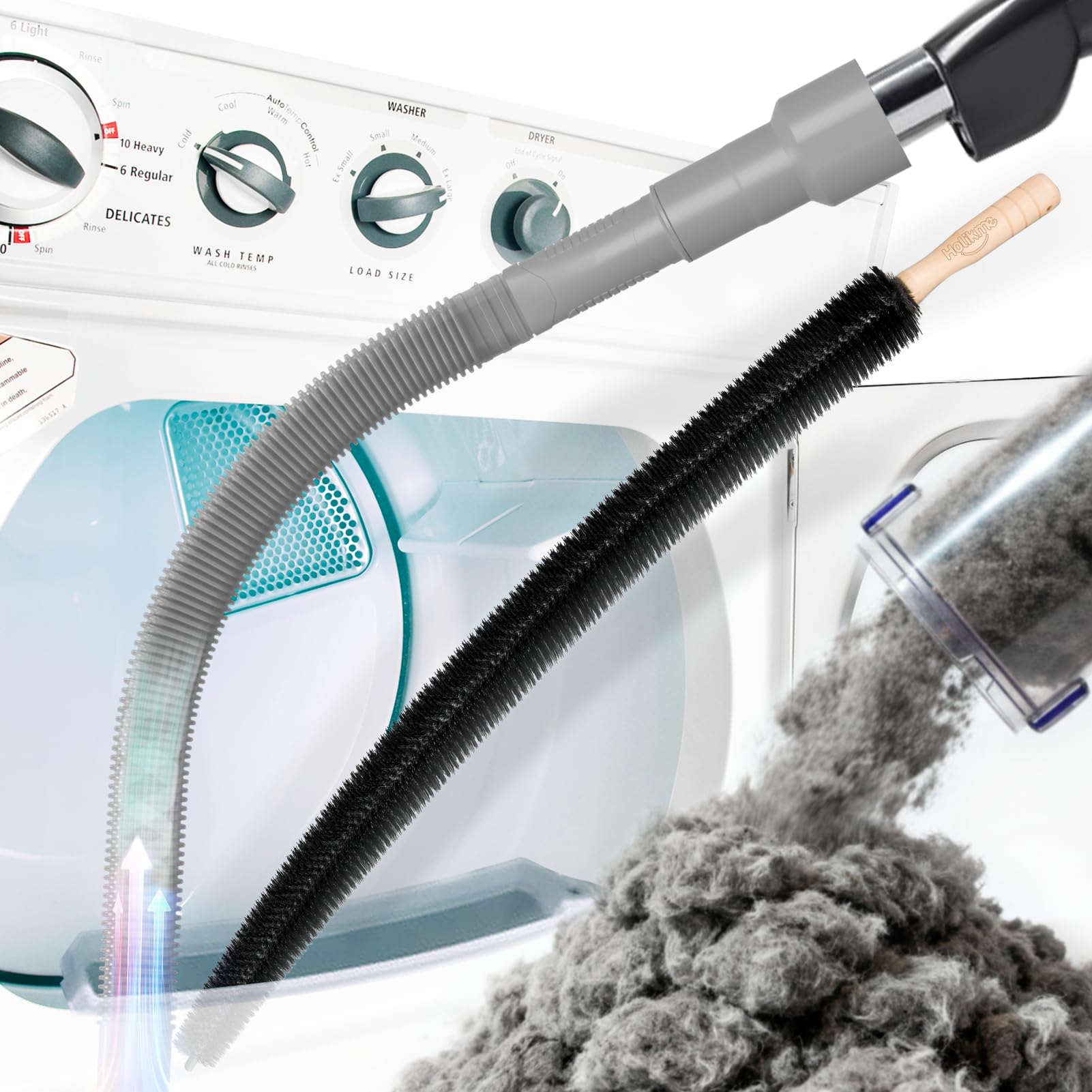 Holikme Dryer Vent Cleaner Kit 2Pack - Lint Vacuum Attachment & Brush