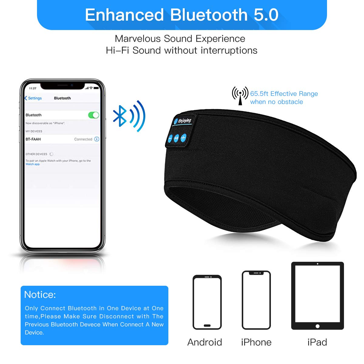 Sleep Headphones Bluetooth Wireless Headband-CaseBuy Sport Headband Headphones Stereo Bluetooth V5.0 Headset with Microphone Adjustable Washable