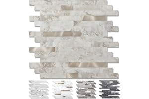 Yipscazo 10 Sheets Peel and Stick Stone Metal Tile Backsplash, Stick on Tiles for Backsplash Kitchen, Bathroom, Laundry Room,