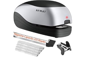 AFMAT Electric Stapler for Desk, Automatic Stapler Desktop, Office Staplers Electric, AC or Battery Powered Staplers Heavy Duty Office Use, with Reload Reminder & Release Button, 25 Sheets Capacity, Silver