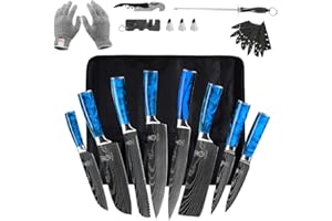 FULLHI 14pcs Japanese Knife Set, Blue Resin Handle Premium German Stainless Steel Kitchen Knives