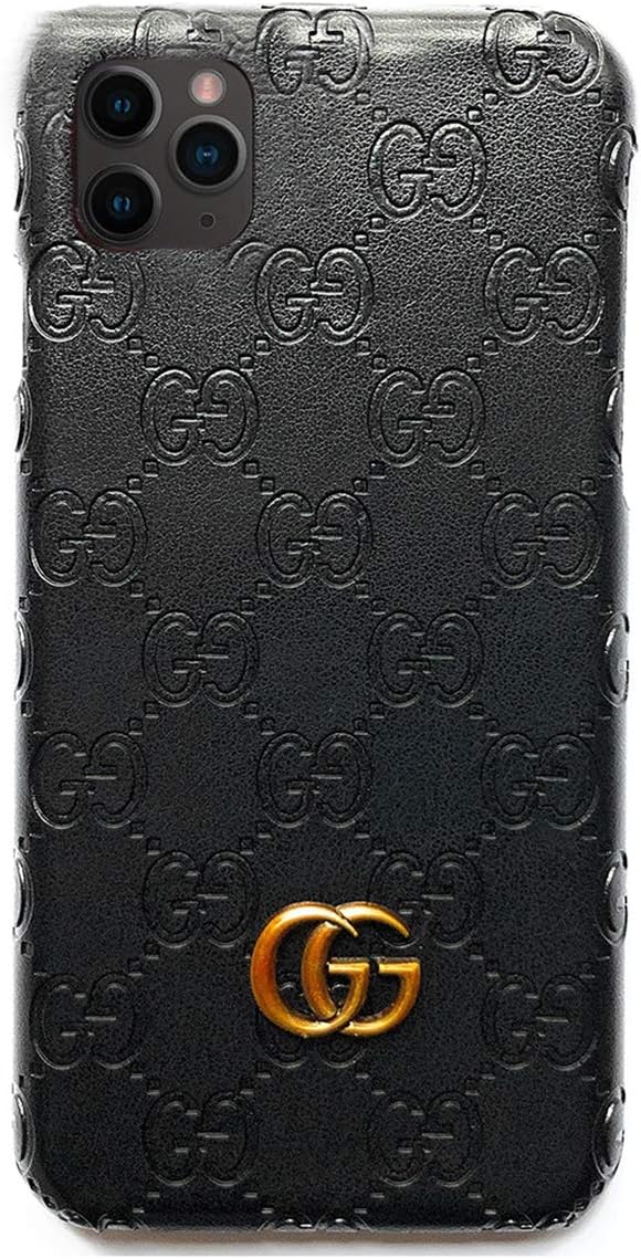 TOMSBERY Luxury Leather Phone Case Letter G Mobile Phone Protective Cover for iPhone 11-Black