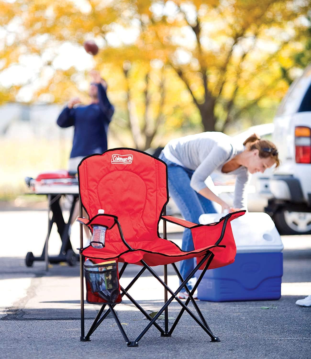 Coleman Portable Quad Camping Chair with Cooler, Red, 37" x 24" x 40.5" : Outdoor Folding Chair : Sports & Outdoors