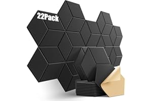 Dailycooper 22 Pack Self-adhesive Acoustic Panels 12" X 10" X 0.4" - Sound Proof Foam Panels with High Density, Fashionable Y-Lined Design, Flame Resistant, Absorb Noise and Eliminate Echoes(Black)