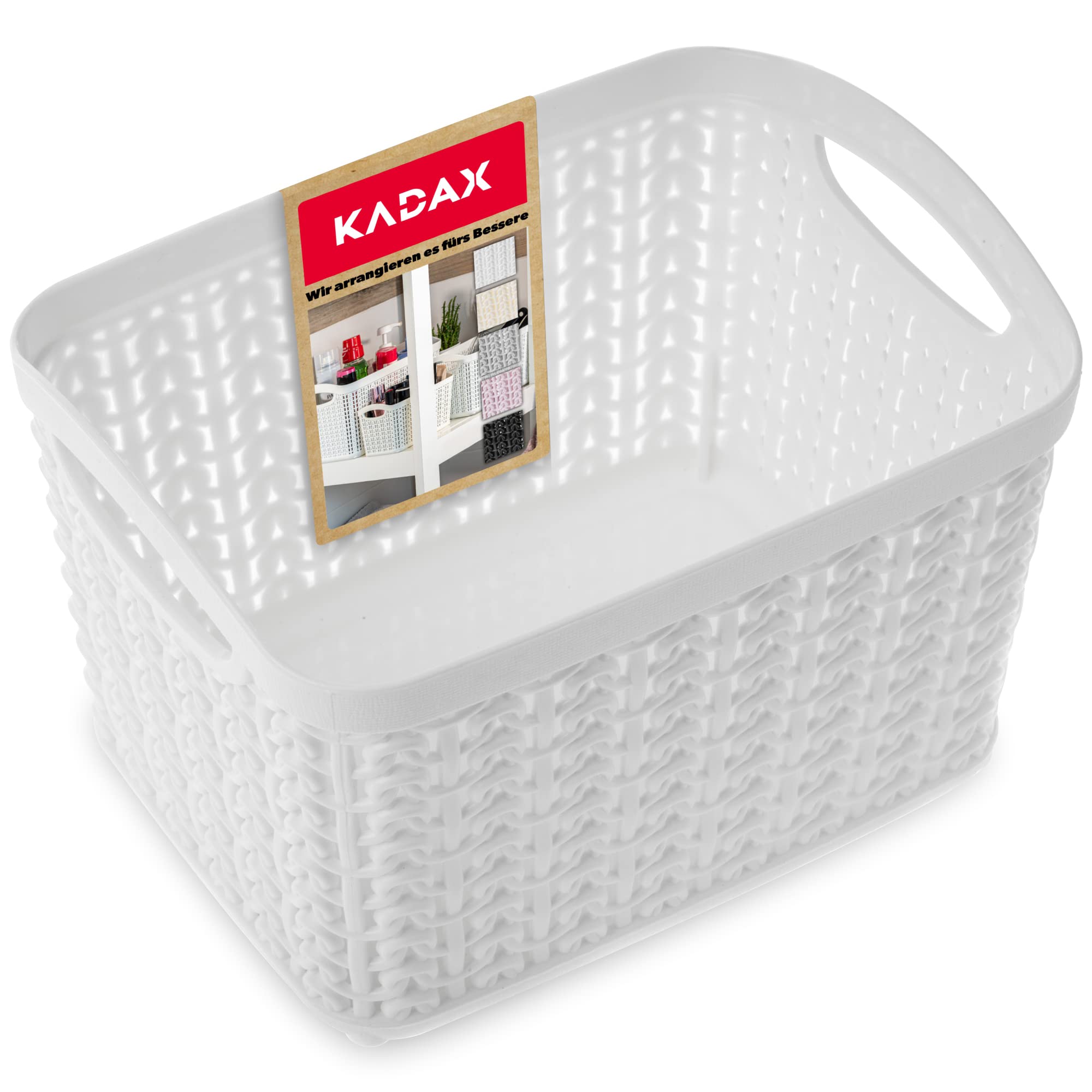 KADAX Open Storage Basket, Plastic Organiser with Handles in Multiple Colours, Rectangular Basket, Multifunctional Box, Shelf Container, Decorative Bin for around the home and office (1.5 L, White)