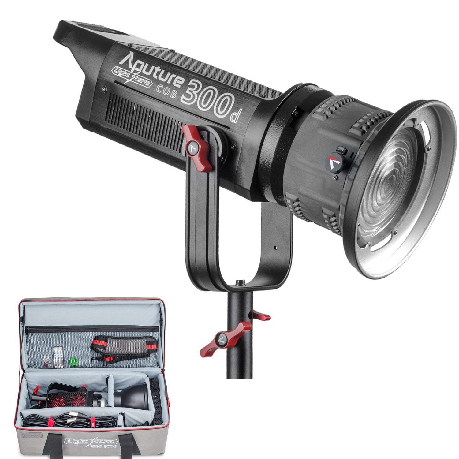 Aputure COB 300D LS C300D Daylight Balanced Led Video Light with Aputure Fresnel Lens Mount to Reach 142000lux@0.5m CRI95+ TLCI96+ 2.4G Remote Control 18dB Low Noise V-Mount Plate with Canvas Bag