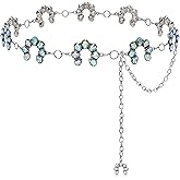 Xiokyo Rhinestone Flower Concho Belt for Women, Western Cowgirl Iridescent Crystal Chain Waist Belt, Adjustable 17" Extender