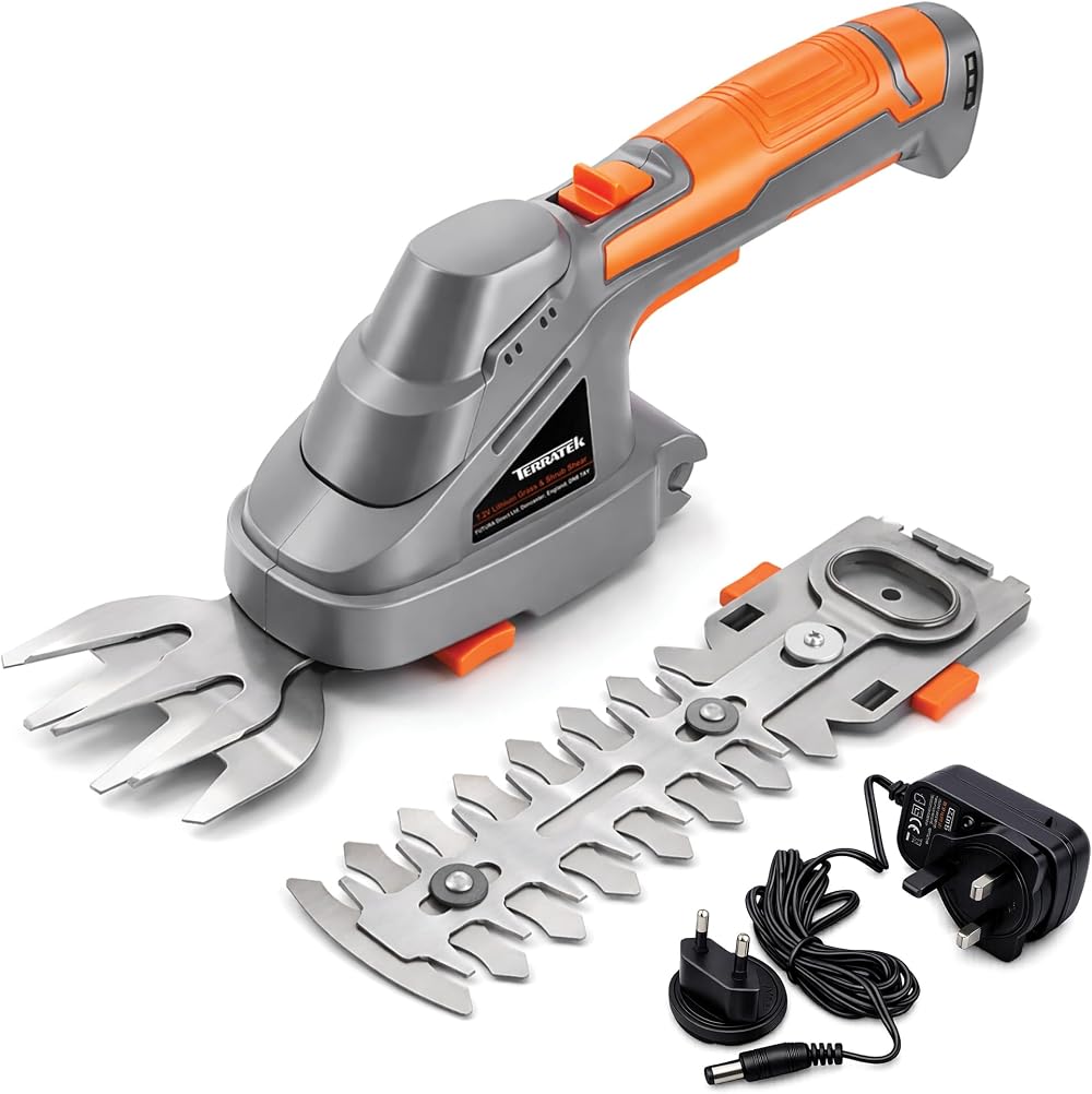 Terratek 2 in 1 Cordless Hedge Trimmer 7.2V with 2 Blades 120mm