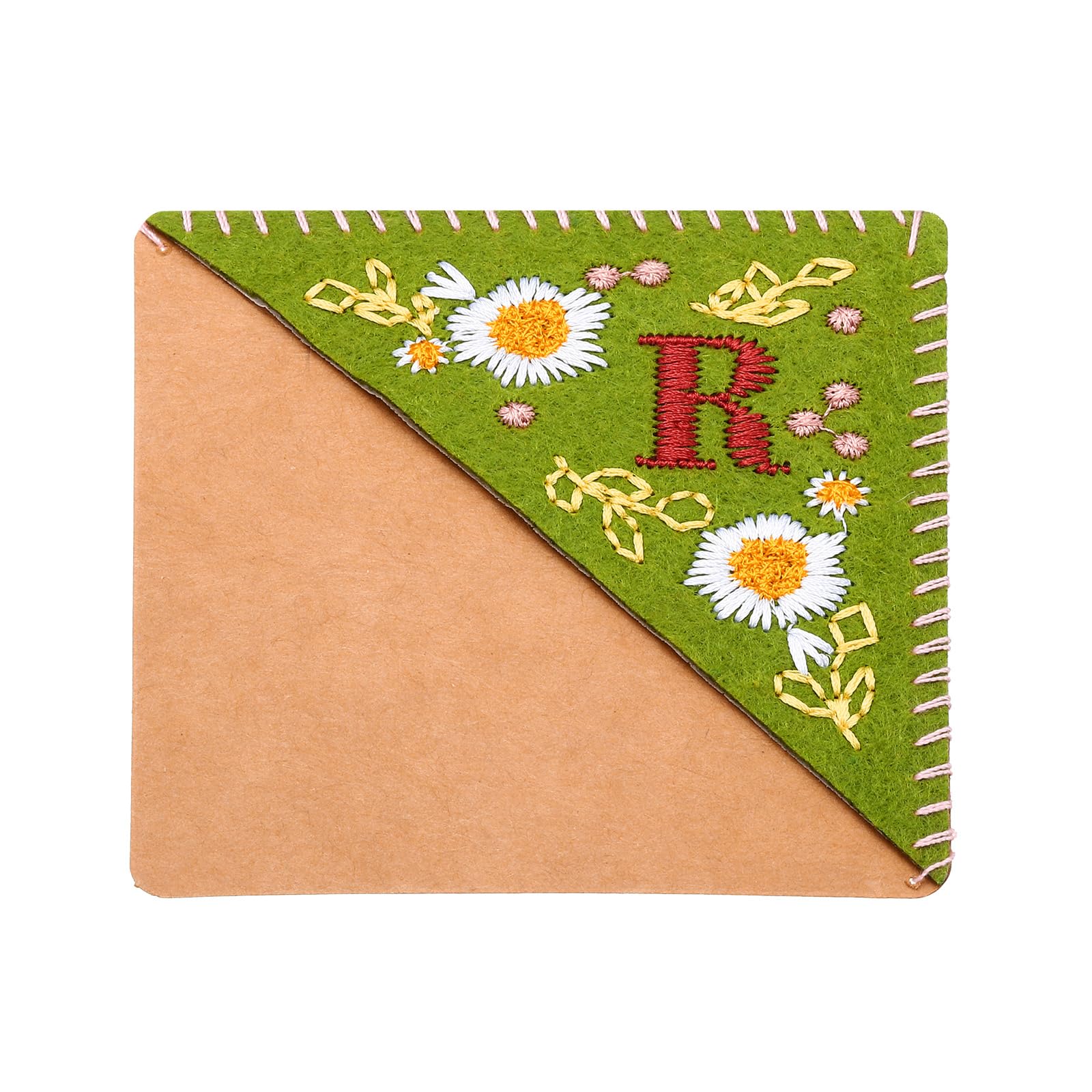 PATIKIL Personalized Embroidered Corner Bookmark, Cute Flower Felt Stitched Triangle Book Mark Page Marker for Women Men Book Lovers Teachers, Green, Letter R — image 1