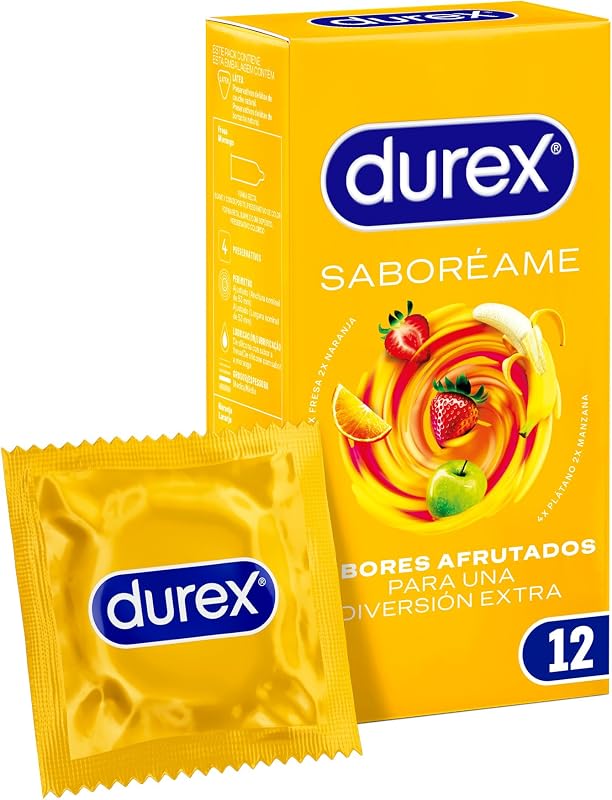 Preservativos Taste Me, sabores frutados para diversão extra, morango, banana, laranja e maçã, 12 preservativos