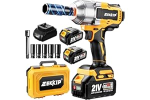Zekkip Cordless Impact Wrench, 1/2 Impact Gun, 958Ft-lbs (1300N.m) 3500RPM Brushless High Torque Impact Driver, 2x4000mAh Batteries, Fast Charger & 5 Sockets, Variable Speeds for Car, Truck RV, Mower