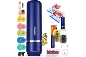 HSLGOVE Vacuum Sealer, Handheld Electric Mason Jar Vacuum Sealer Kit, Portable Food Sealer for Canning & Meal Storage, Includes 5 Reusable Bags, 10 Jar Lids & 2 Wine Sealers MatteBlue