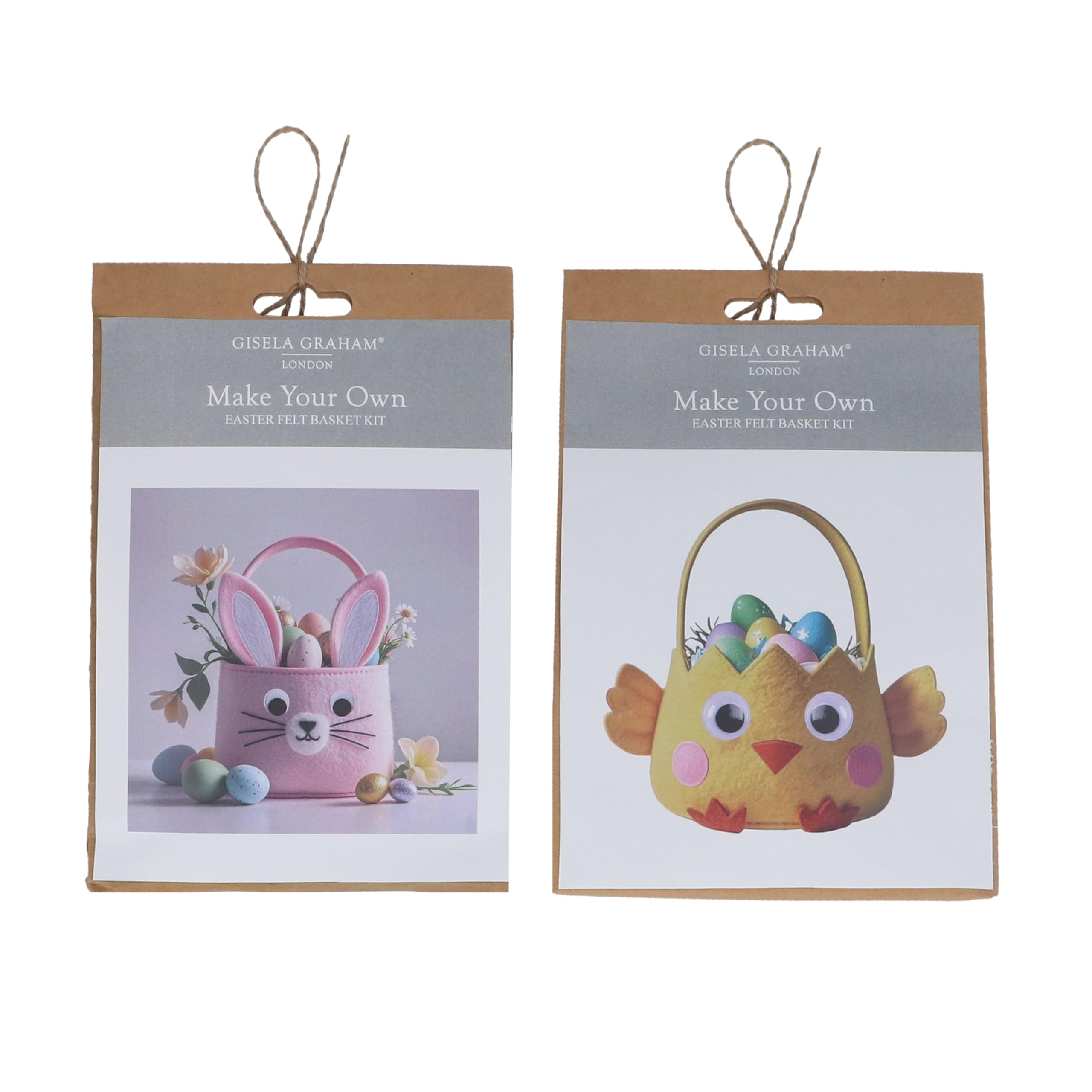Gisela Graham Make Your Own Easter Felt Basket Craft Kit, Set of 2, Chick and Bunny Design