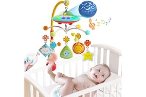 Eners Baby Crib Mobile with Music and Lights, Mobile for Crib with Remote Control, Rotation, Moon and Star Projection, Baby Crib Toys for Boys Girls (Red)