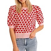 ALPSWARE Women Puff Short Sleeve Sweater Cropped Knit Shirts Cute Heart Valentines Pullover Crop Top(Please Size up)