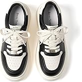 BEAU TODAY Women's Platform Sneakers,Fashion Leather Tennis Shoes for Women,Chunky Lightweight Comfortable Non Slip Lace up Dress Casual Walking Shoes White