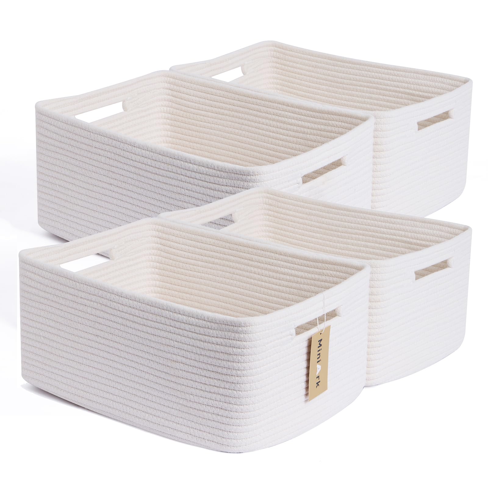 Photo 1 of MiniArk Large Storage Baskets for Organizing, Closet Shelf Baskets for Clothes Blanket Towels, Baby Nursery, Toy Bins Box, Woven Rope Baskets, 17 x 13 x 7.5”, 4 Packs Off White
