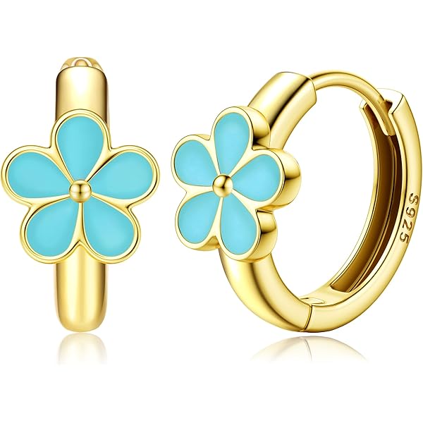 Little Daisy Flower Charmed Hoop Earrings in Sterling Silver - Cute Fl – Silver Rain Silver